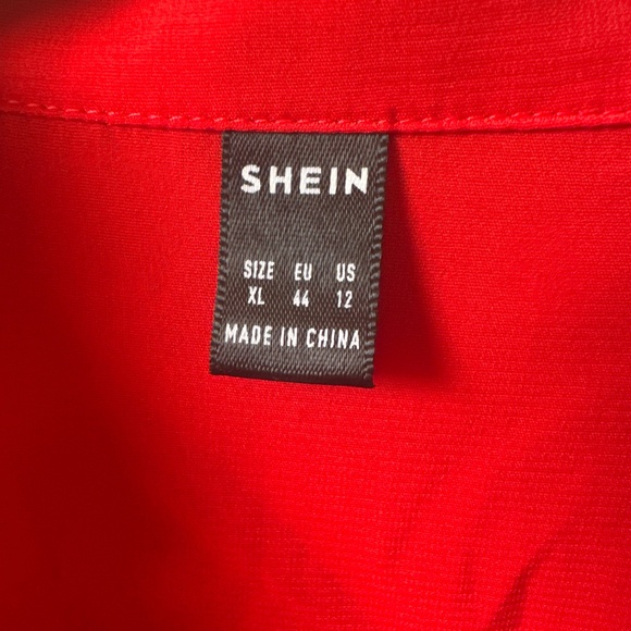 SHEIN  V-neck faux button, sheer blouse with bell sleeves - Picture 2 of 5